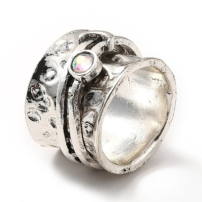 Rotatable Moon Alloy Finger Ring with Rhinestone RJEW-F123-05AS-1