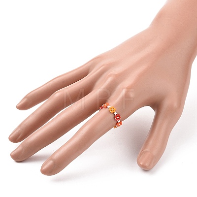 Glass Beaded Flower Wrap Stretch Finger Ring for Women RJEW-MZ00002-1