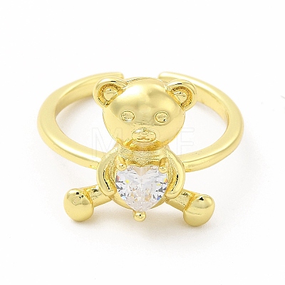 Glass Bear with Heart Open Cuff Ring KK-A180-39G-1