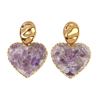 304 Stainless Steel Heart Dangle Stud Earrings EJEW-Z096-01G-B02-1