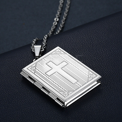 Titanium Steel Rectangle with Cross Pendant Necklace PW-WG74230-01-1