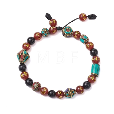 8mm Round Tibetan Style Natural Agate Braided Bead Bracelets BJEW-JB10410-1