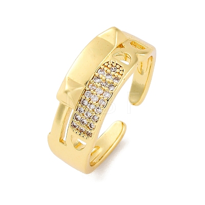 Brass Micro Pave Clear Cubic Zirconia Cuff Rings for Women RJEW-U043-14G-1