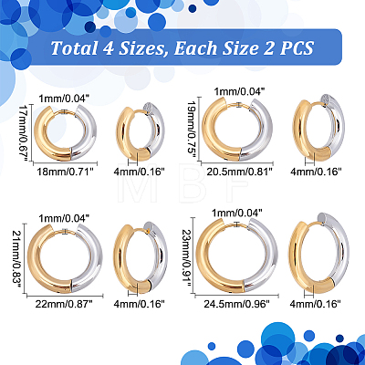 Unicraftale 4 Pairs 4 Size Two Tone 304 Stainless Steel Hinged Hoop Earrings for Women EJEW-UN0002-20-1
