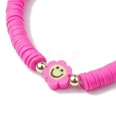 Handmade Polymer Clay Beaded Smiling Face Flower Stretch Bracelets BJEW-JB10209-1