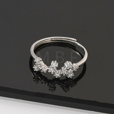 Constellations Rhodium Plated 925 Sterling Silver Micro Pave Clear Cubic Zirconia Adjustable Rings for Women RJEW-P130-01P-L-1