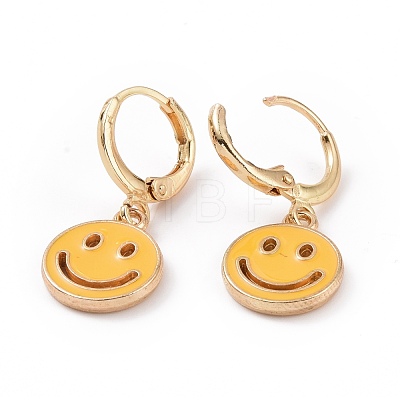 Hollow Out Smiling Face Enamel Hoop Earrings for Women EJEW-G304-01KCG-02-1