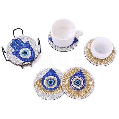 DIY 5D Diamond Painting Evil Eye Theme Cup Mat Kits PW-WG77157-01-1