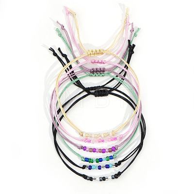 Adjustable Glass Seed Beaded Friendship Braided Bracelet Sets BE2039-1-1
