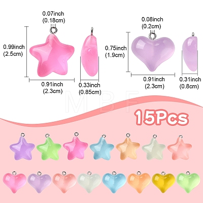 15Pcs 15 Styles Luminous Transparent Resin Pendants RESI-YW0001-79-1