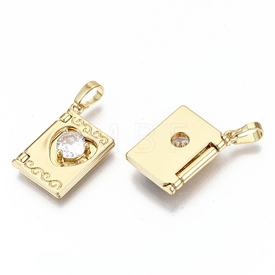Brass Micro Pave Clear Cubic Zirconia Pendants for Teachers' Day X-ZIRC-S067-217-NF-1