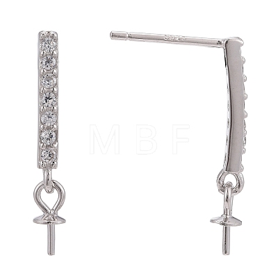 Rhodium Plated 925 Sterling Silver Stud Earring Findings STER-L057-052P-1