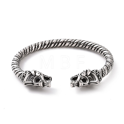 304 Stainless Steel Dragon Open Cuff Bangle for Men Women BJEW-M230-05AS-1