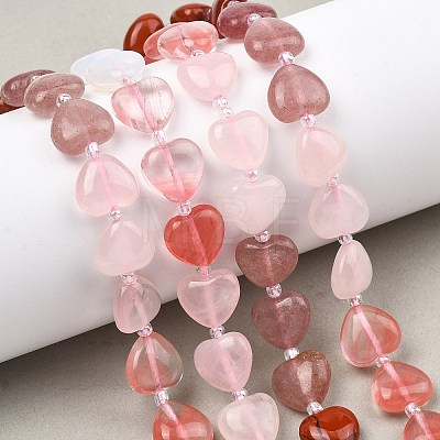 Gradient Color Opalite & Cherry Quartz Glass & Natural Strawberry Quartz & Rose Quartz & Red Jasper Beads Strands G-B185-A13-1
