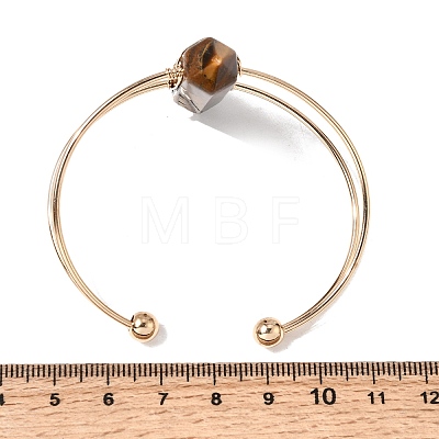 Brass Wire Wrapped Natural Tiger Eye Hexagon Point Cuff Bangles for Women BJEW-L719-01G-03-1