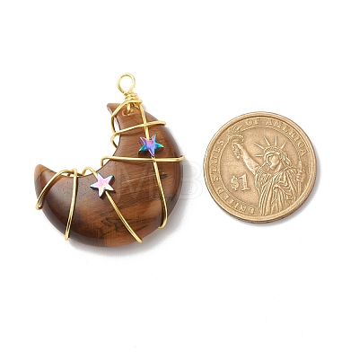 Natural Tiger Eye Copper Wire Wrapped Pendants PALLOY-JF01639-02-1