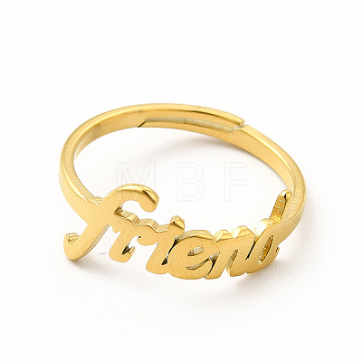 Ion Plating(IP) 304 Stainless Steel Word Friend Adjustable Ring for Women RJEW-B027-07G-1