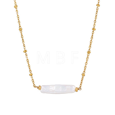 Baroque Keshi Pearl Bar Pendant Stainless Steel Satellite Chain Necklaces for Women XQ7733-1