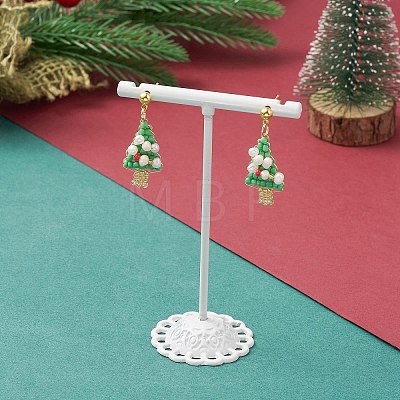 Glass Seed Beaded Christmas Tree Dangle Stud Earrings EJEW-JE05273-1