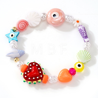 Resin & Porcelain & Glass & Brass Beads Stretch Bracelets for Women NI2487-2-1