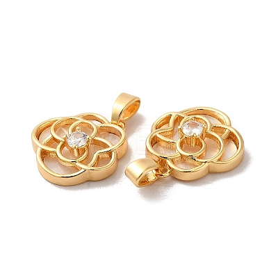 Brass Crystal Rhinestone Flower Charms with Natural Shell KK-I703-12G-1