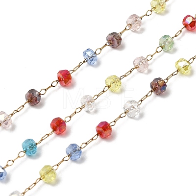 Handmade 304 Stainless Steel Chains with Faceted Rondelle Glass Beads CHS-K020-17G-1