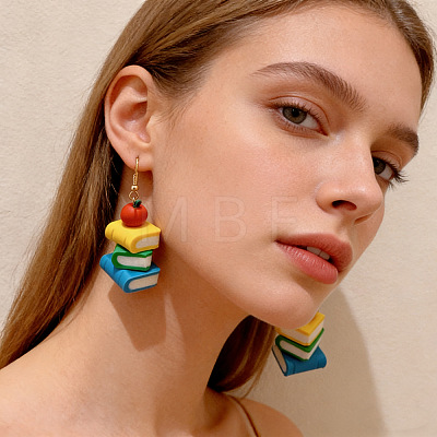 Handmade Polymer Clay & 304 Stainless Steel Dangle Earrings WG8A15F-01-1