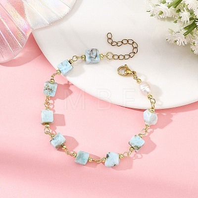 Natural Larimar Square Beaded Chain Bracelets for Women BJEW-JB14478-1