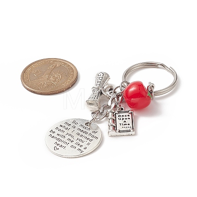 Tibetan Style Alloy Flat Round and Word Pendant Keychain with Apple Resin Charms KEYC-TA00007-1