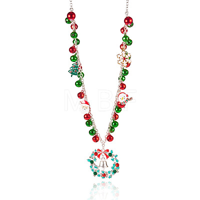 Christmas Theme Alloy Rhinestone and Enamel Pendant Bib Necklaces FS-WGE4CD5-02-1