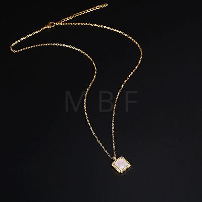 Natural Shell Square Pendant Necklace with Stainless Steel Chains TM4742-1-1