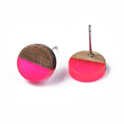 Transparent Resin & Walnut Wood Stud Earrings EJEW-N017-008-A05-1