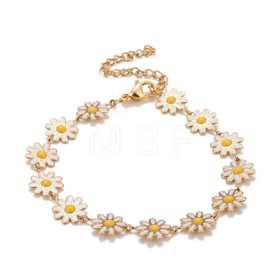 Enamel Daisy Link Chains Bracelet BJEW-P271-01G-1