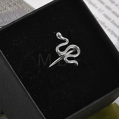 Snake 304 Stainless Steel Open Cuff Ring for Women RJEW-M049-02P-1