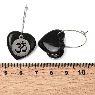 Natural Obsidian & 304 Stainless Steel Hoop Earrings for Women EJEW-G475-04P-03-1