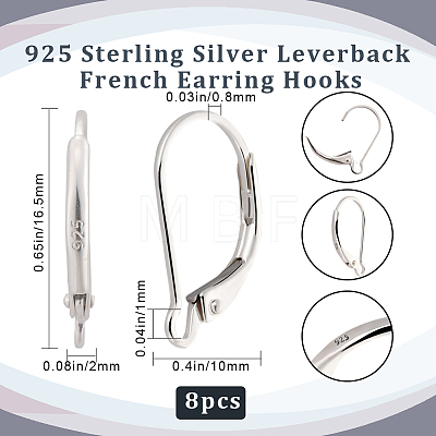 4 Pairs 925 Sterling Silver Leverback Hoop Earrings Findings STER-BBC0001-82-1