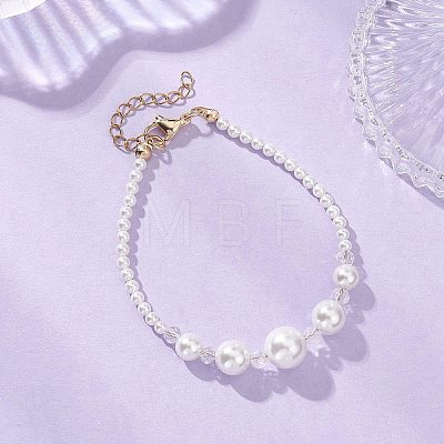 Glass Seed Bead and Shell Pearl White Round Graduated Beaded Bracelets for Women BJEW-JB12980-1