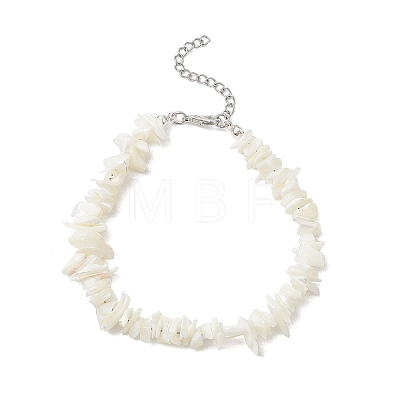 Natural White Mother of Pearl Shell Chip Bead Bracelets for Couple Friendship BJEW-JB11533-01-1