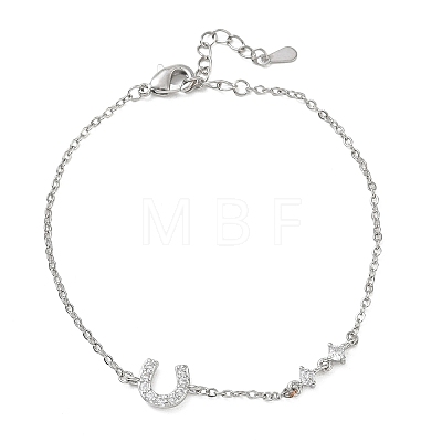 Brass Micro Pave Clear Cubic Zirconia Link Bracelets BJEW-E114-01D-P-1