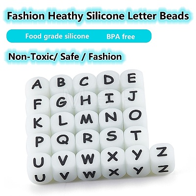 20Pcs Luminous Cube Letter Silicone Beads 12x12x12mm Square Dice Alphabet Beads with 2mm Hole Spacer Loose Letter Beads for Bracelet Necklace Jewelry Making JX437Z-1