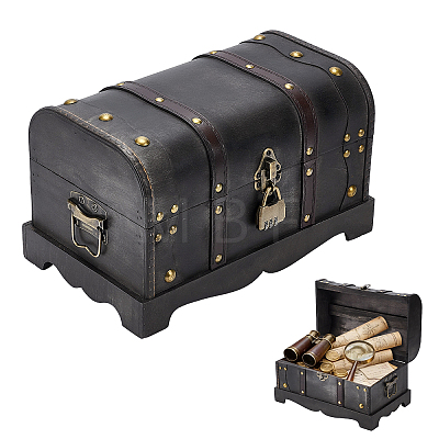 1Pcs Vintage Wooden Jewelry Treasure Chest Packaging Boxes for Trinkets CON-TW0001-06-1