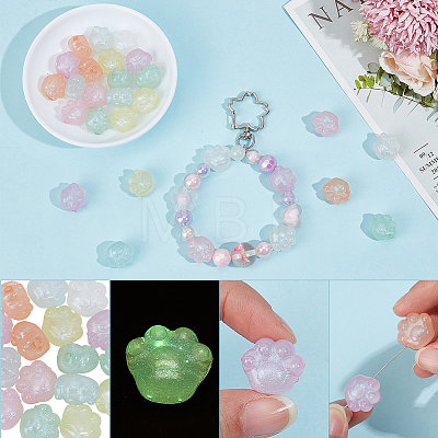 28Pcs 7 Colors Luminous Acrylic Beads OACR-PA0002-06-1