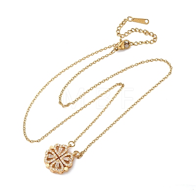 Clover 304 Stainless Steel Rhinestone Pendant Necklaces for Women LS-NJEW-M107-03G-1