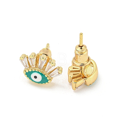 Evil Eye Real 18K Gold Plated Brass Stud Earrings EJEW-L269-103G-02-1