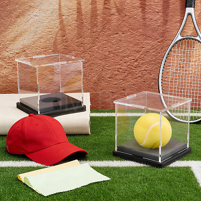 Transparent Acrylic Tennis Display Cases with Black Base ODIS-WH0030-299-1