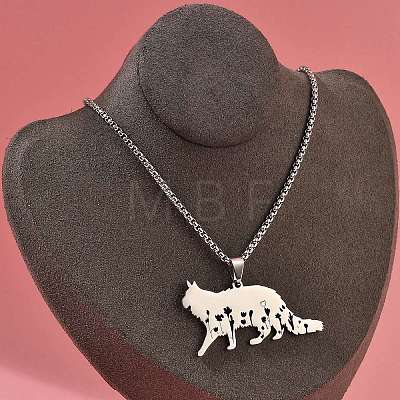 304 Stainless Steel Hollow Cat Shaped Pendant Box Chain Necklaces NJEW-M086-06P-1