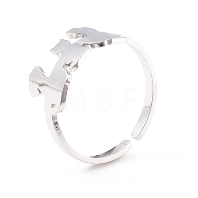 Kittens and Puppies 304 Stainless Steel Cuff Ring for Women RJEW-B035-08P-1