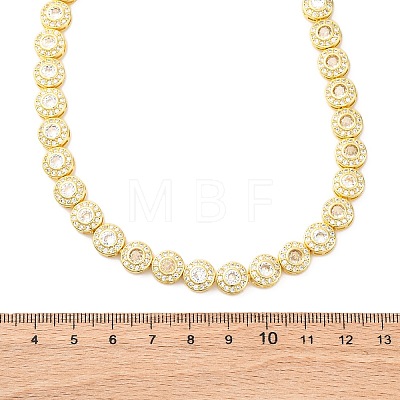 Brass Pave Clear Cubic Zirconia Flat Round Link Chain Necklaces for Women NJEW-A044-01G-1