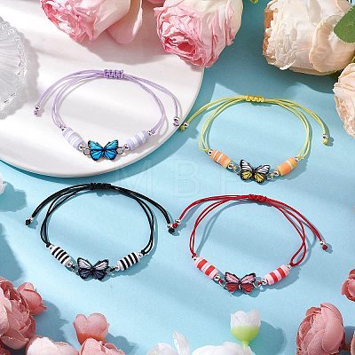 4Pcs 4 Styles Adjustable Printed Alloy Butterfly Link Bracelet Sets BJEW-JB10897-1