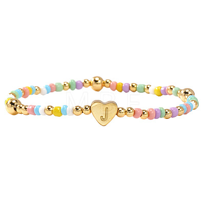 Summer Stainless Steel Heart Alphabet Colorful Glass Seed Beaded Stretch Bracelets for Women JV8929-36-1